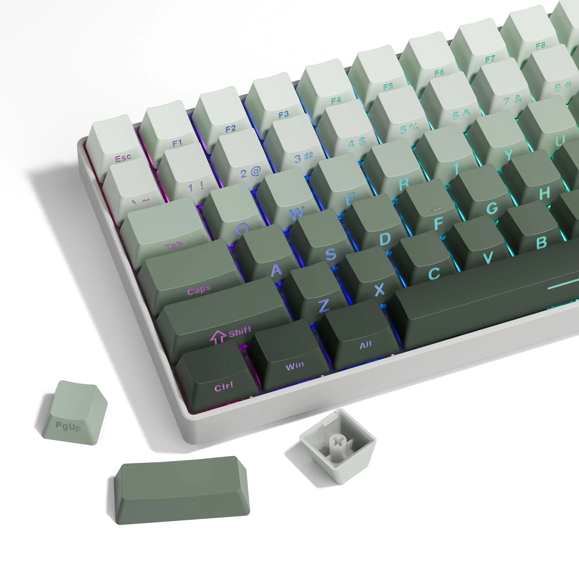 Xvx Shine Through Gradient Seaweed Green Keycaps - 136 Keys  Side Print Double Shot Pbt Oem Profile For Cherry Gateron Mx Switches