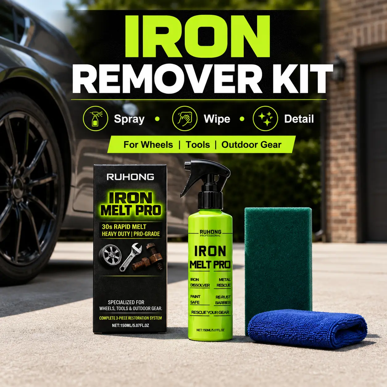 150ML Iron Remover Liquid Spray, Fast-Acting Heavy-Duty Rust Dissolver, Brake Dust & Wheel Cleaner for Car Detailing & Metal Restoration (Auto Car Care Solution)
