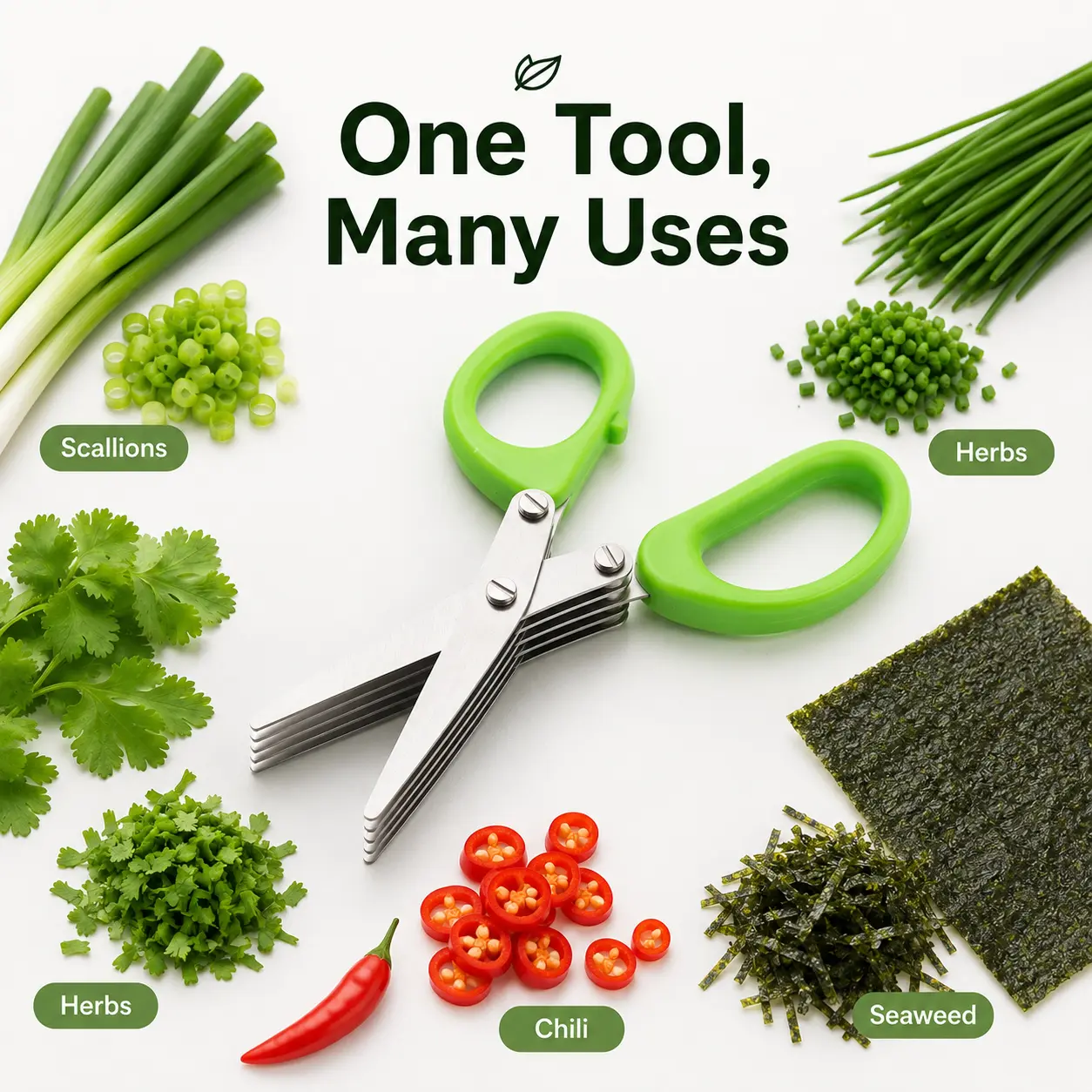 Stainless Steel 5-Blade Multi-Layered Scallion Cutter Scissors, Sharp PP Handle Kitchen Herb Shears for Chopping Chives Cilantro, Easy-Clean Multipurpose Food Cutting Tool for Home Cooking - MM2