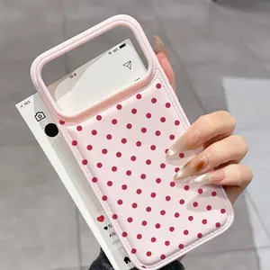 A fashionable deep red small round dot pink drum cushion anti fall Apple 17 phone case, compatible with iPhone series smartphone protective case, cute girl temperament phone case Cover Casing Cellphone