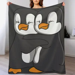 Cute Hugging Penguins Blanket for Kids, Cartoon Penguin Throw, Perfect Gift for Son/Daughter or Couples, Soft Flannel Fleece Blanket for Bedroom