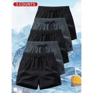 Men’s solid-color drawstring-waist shorts, regular fit casual baggy elastic-waist beach shorts, summer bottoms for men, men’s shorts 5-pack GARMENTARY