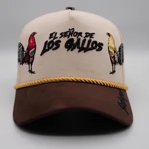 El Señor de los Gallos Beige Hat Bigg Boss with Embroidered Roosters and Brown Visor