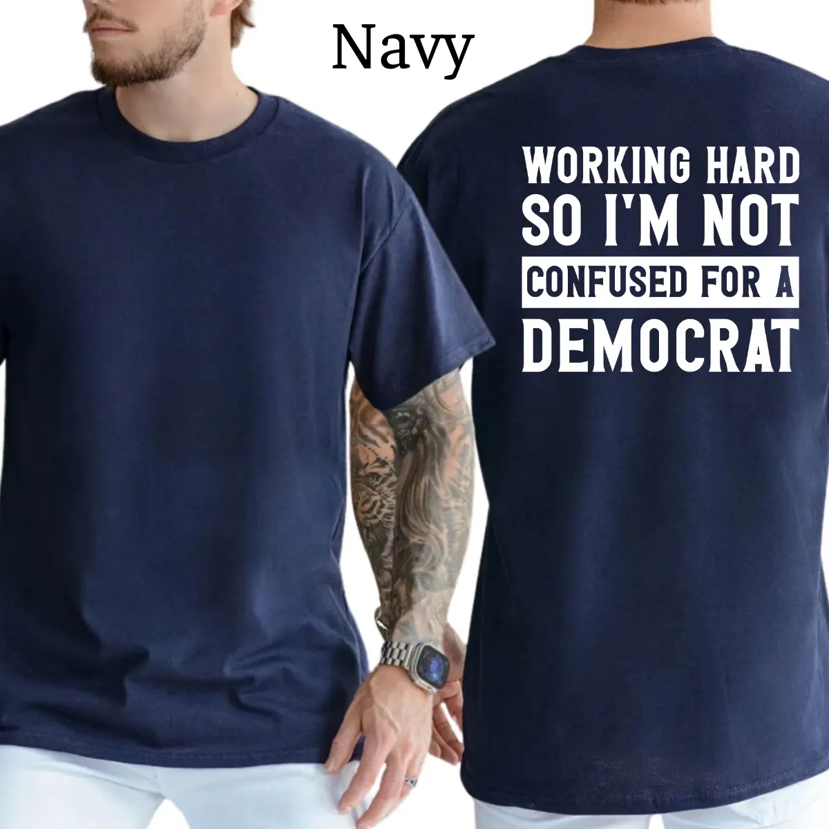 Working Hard So I'm Not Confused For A Democrat T-Shirt, Patriot Mens Shirts Funny, Conservative Political Graphics Tee, Political Graphics Shirt, Men's Gifts, Casual Menswear, For Men