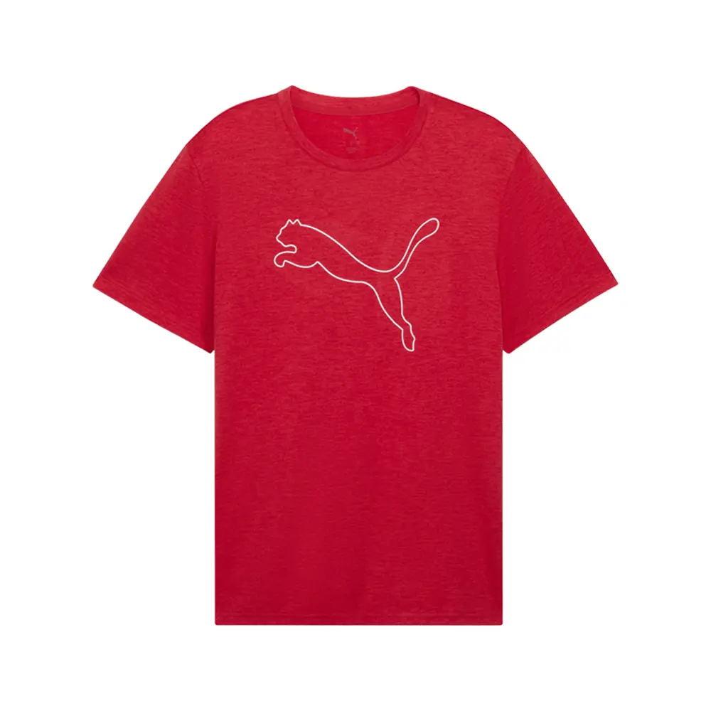 PUMA Mens Train All Day Essentials Heather Cat Crew Neck Short Sleeve Casual Tops Casual - Red