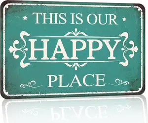 Porch Signs Outdoor Wall Decor This Is Our Happy Place Sign Patio Signs Welcome Sign For Front Porch Metal Signs For Outside Farmhouse Patio Decor Vintage Deck Signs Funny Backyard Signs 8x12 Inches