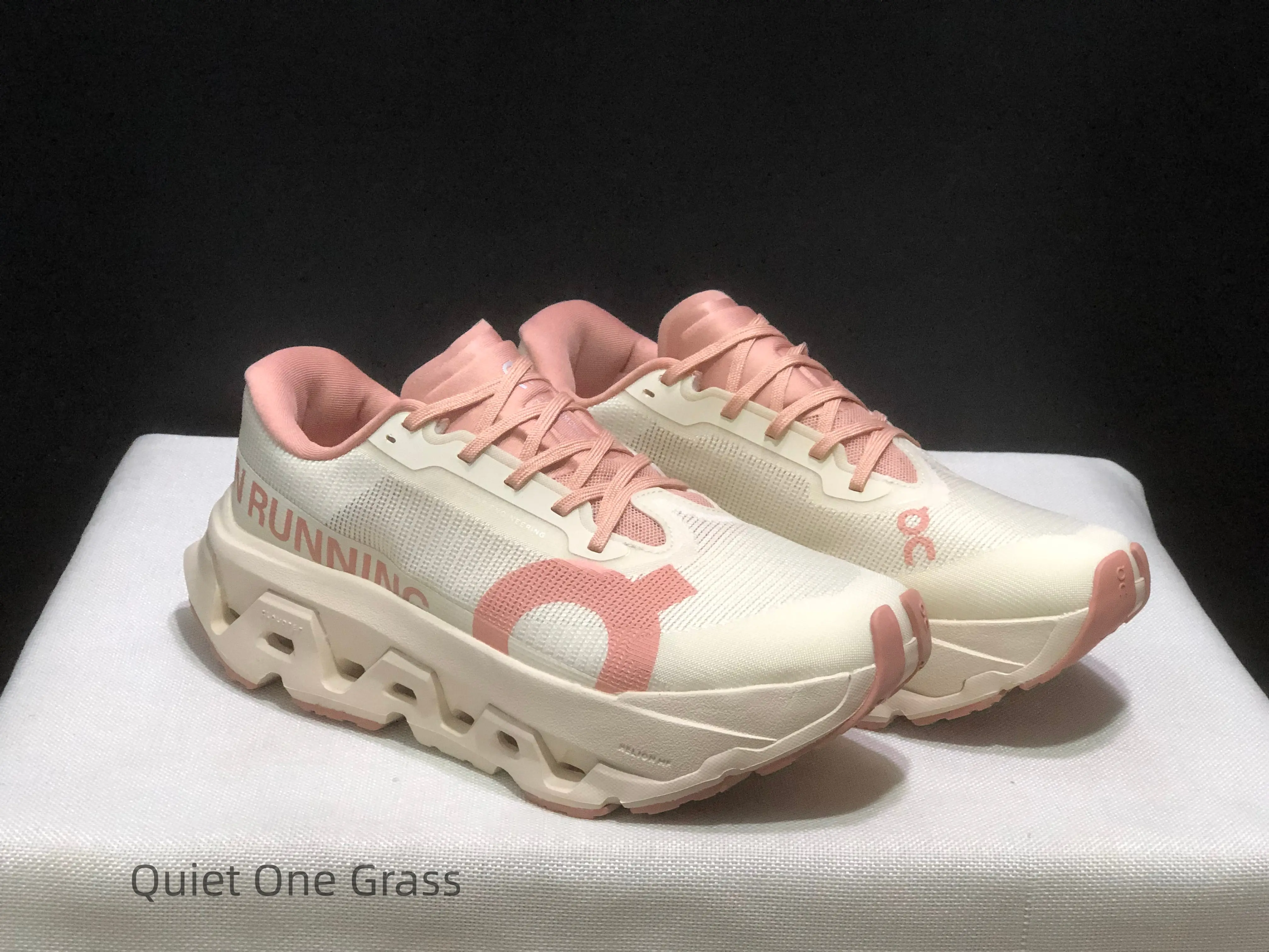 Cream Pale Pink Two Tone Knit Platform Trainers, Soft Hollow Wave Outsole Minimal Pastel Aesthetic Casual Footwear