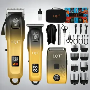 LQT Gradient Black Gold Barber Clipper Set, 3-in-1 Cordless Grooming Kit with Hair Clipper, Detail Trimmer & Foil Shaver, LCD Display Rechargeable Tools for Men, Complete Haircut Accessories Included