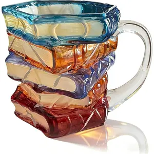 3D Stack Design Glass Coffee Mug 12oz Heat-Resistant Reusable Cup, Literary Gift for Book Lovers Readers Writers Artistic Bookworm Mug