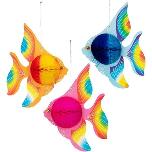 12PCS Tropical Fish Party Decorations Supplies for Under The Sea Mermaid Luau Hawaiian Kids Birthday Table Centerpiece