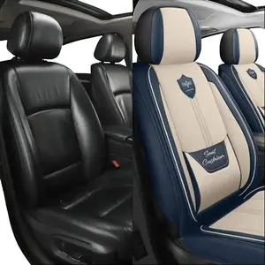 Leather Car Seat Covers, Breathable Automotive Cover Cushion Accessories for Cars & SUV Truck Universal Fit Set (Blue & White Front Set)