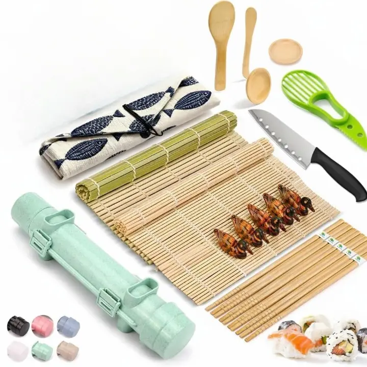 22 in 1 Sushi Roller Sushi Maker Kit with Bamboo Sushi Rolling Mats, Bazooka, Chef's Knife, Chopsticks, Sauce Dishes, Rice Spreader, Avocado Slicer, Guide Book