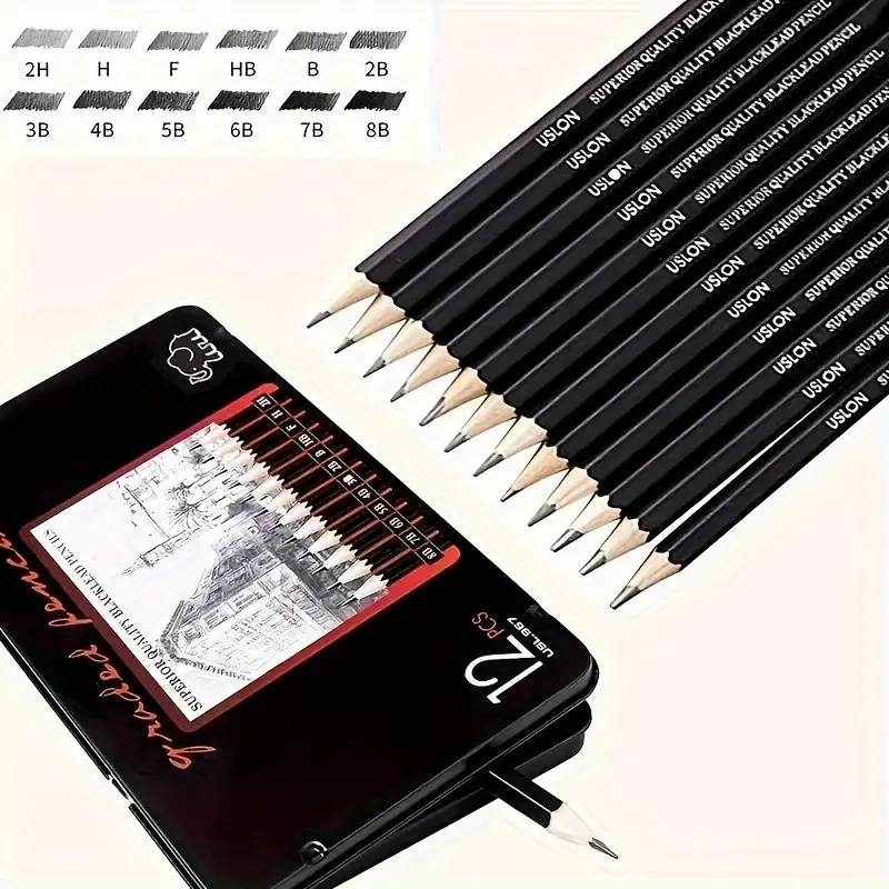 Sketch Pencil Set Iron Box Packaging, Beginner Drawing Sketching Pencils, Graphite Pencil, Art Drawing Supplies, Drawing Tools, Populus Alba L Scientific Name, Non-Disposable Article