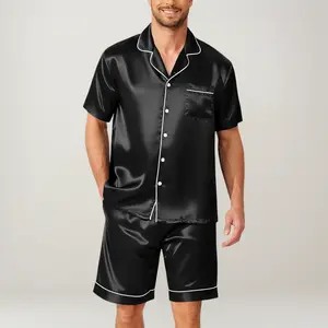 Men's Pajamas Set Silk Satin – Short Sleeve Button Down Pjs Set 2 Piece, Soft Breathable Sleepwear with Pockets, Lightweight Loungewear for Summer – S-XXL