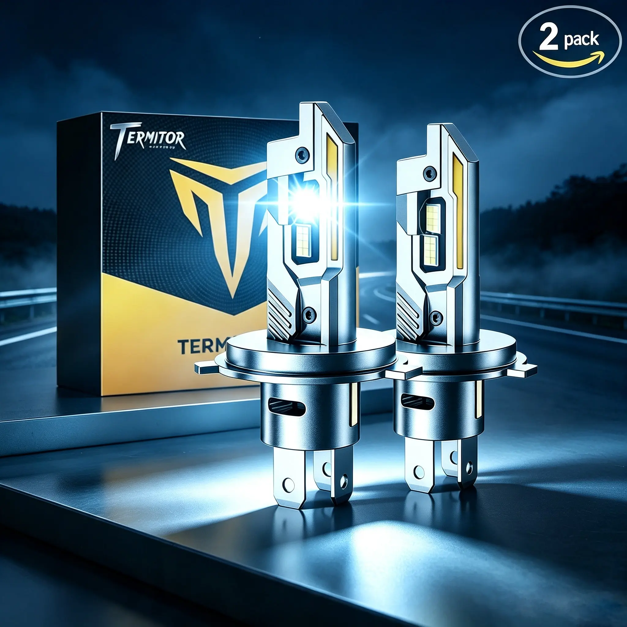 Fahren H4 9003 HB2 LED Headlight & Fog Light Bulbs, 50,000LM 10X Ultra Bright 6500K Cool White, Real 1:1 Mini Size with Cooling Fan, IP68 Waterproof, Plug and Play, Pack of 2