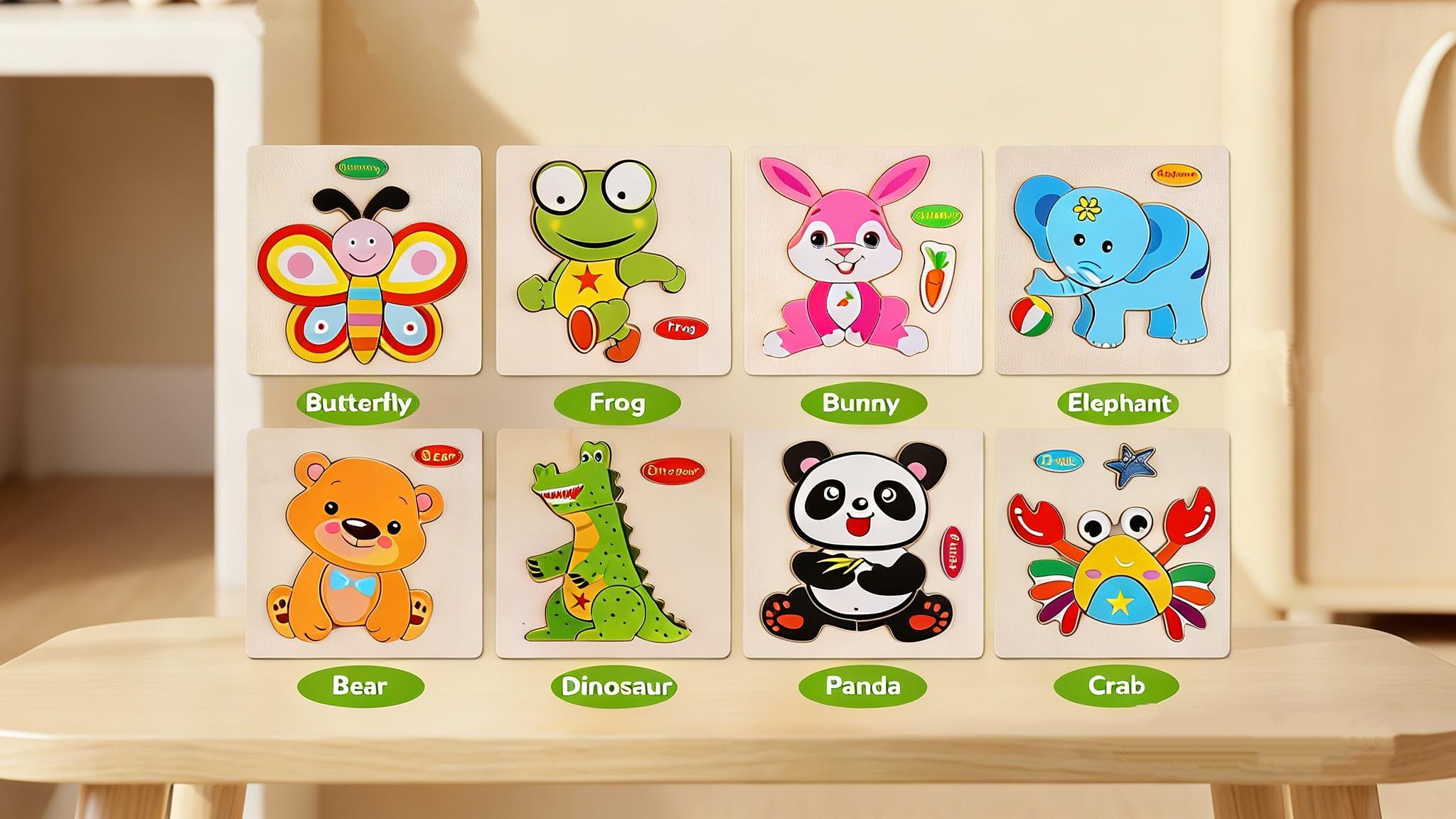 Wooden Puzzle Set for Toddlers, 8-Piece Set; Animal Puzzle for Toddlers; Montessori Animal Puzzle; Perfect Christmas and Birthday Gift for All Ages; Suitable for Baby Girls and Boys