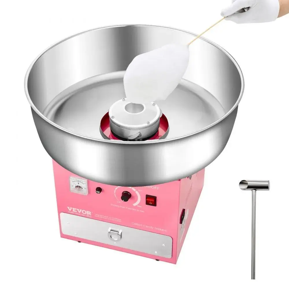 【Summerfinds】VEVOR 1000W Electric Cotton Candy Machine - Commercial Floss Maker with 20.5 in Stainless Steel Bowl, Sugar Scoop, Drawer, Candy Box, Voltage Gauge, Countertop-Friendly for Kids Birthday, Home Use, Pink, Yes, Voltage Meter