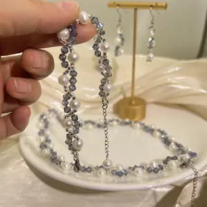 [New Woman] Pearl Necklace Bracelet Earrings set freshwater pearl whole set Christmas gift