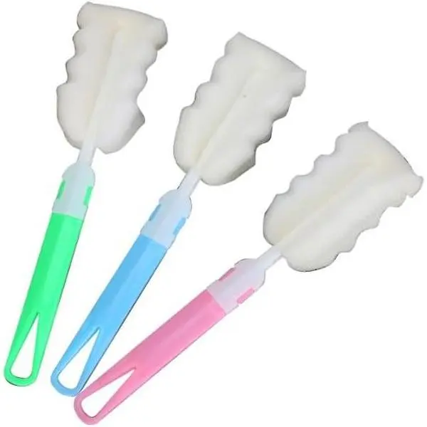 3 PCS Sponge Clean Brush with Adjustable Plastic Handle Long Handle Cleaner Brush Baby Bottle Cleaner Brush for Coffee Glasses Pot Milk Cup Mugs Baby Bottles