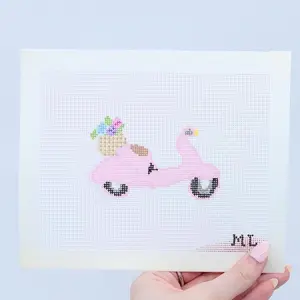 Pink Vespa & Flowers | Hand-Painted Needlepoint Canvas | 18 Mesh | Made to Order | Canvas Only