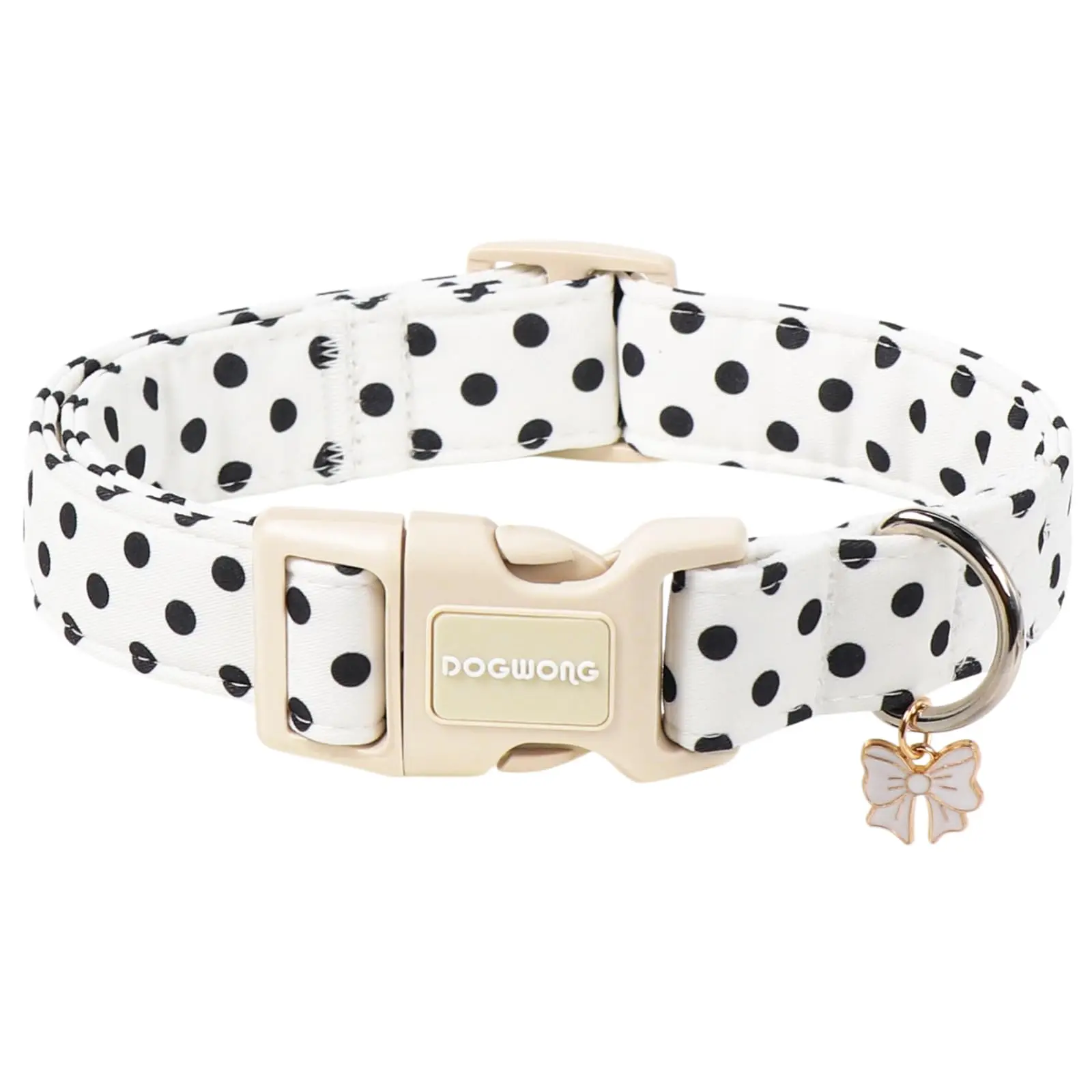 Spring Summer White Polka Dots Wedding Dog Collar for Girl Dogs, Adjustable Soft Beach Collar for Small Medium Dogs