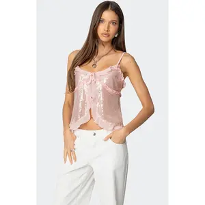 Edikted Women's Sequin Ruffled Split Front Top