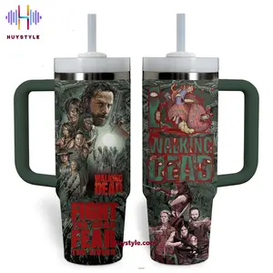 The Walking Dead TV Series Tumbler 40oz with Handle, Zombie Apocalypse Cup, Rick Grimes Daryl Dixon Fan Gift, Horror Drama Show Mug, Survival Aesthetic Travel Mug, Stainless Steel Tumbler