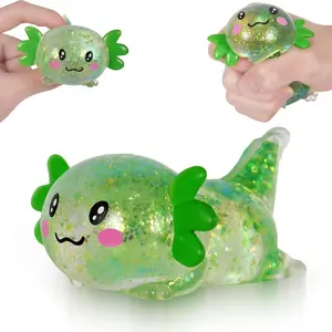 Axolotl Squishy Stress Ball, Soft TPR Slow Rising Squeeze Toy, Cute Axolotl Fidget Toy for Stress Relief, Anxiety Calming Sensory Toy for Kids Adults(Green Lie Axolotl)