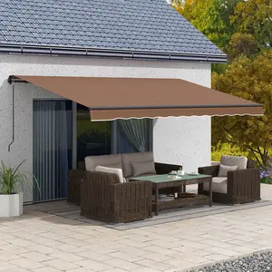 16' x 10' Retractable Awning 280gsm UV Resistant Sunshade Shelter for Deck Balcony Yard Brown Adjustable Tilt 45-85° Solid Frame Multi-Surface