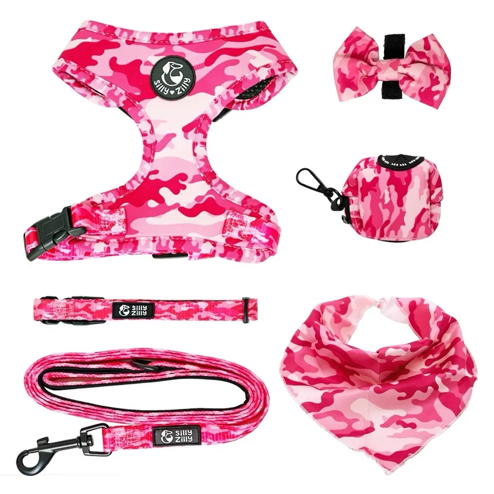 Dog Harness and Leash 5 Piece Set in Leopard Print for Pet Training and Walking