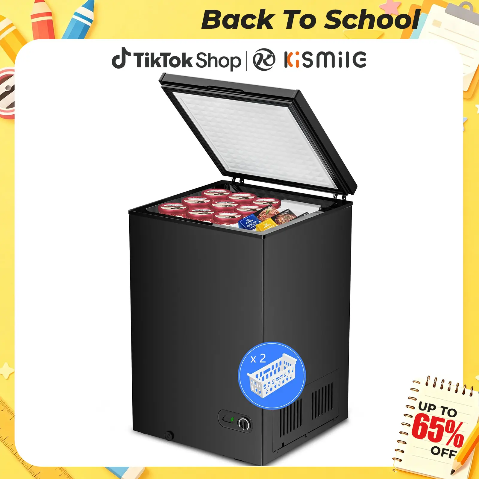 【Back To School】Kismile 3.5 Cubic Feet Chest Freezer with Removable Basket & 7-Grade Adjustable Temperature 6.8°F to -7.6°F for Home Dorm Kitchen Office,home essentials