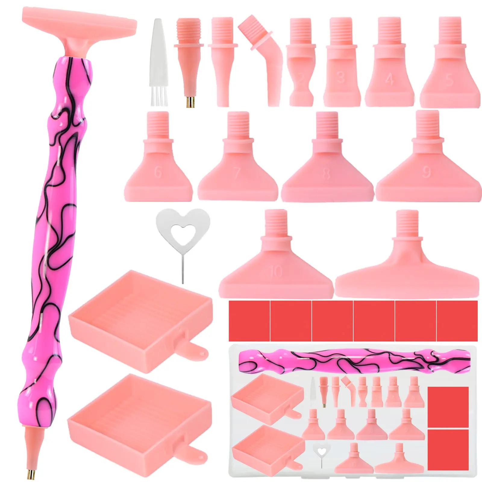 ZYNYXY 25PCS Ergonomic Diamond Art Pens Kits, Resin Diamond Painting Pen with Multifunctional Plastic Screw Thread Tips for 5D Diamond Painting (Black Stripe Pink)