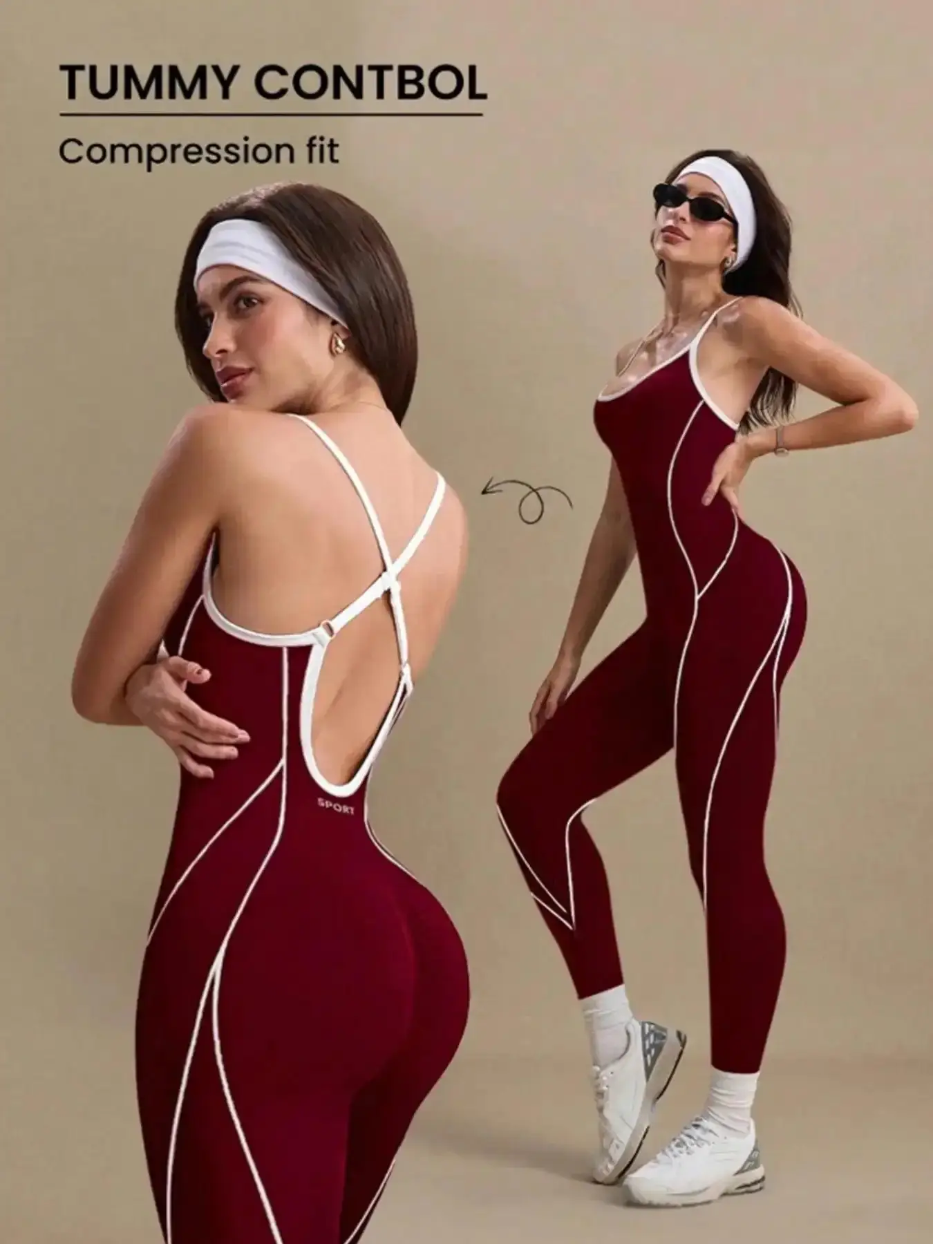 Women's Spring Summer Colorblock U-Neck Cross Adjustable Straps High Elastic Yoga Jumpsuit, Casual Fashion, All Seasons Comfortable Bomber Jacket Shift Dress Minimalist Long Sleeve Loose Fit Staple, Breathable, Versatile