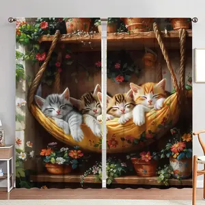 Cat Pattern Door Curtain, 1 Set Cute Cat Print Door Curtain, Home Decor for Living Room Bedroom, Room Divider Curtain, Home Decor