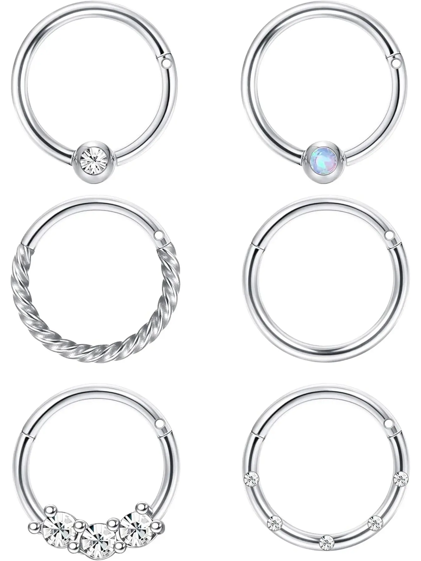 Cartilage Hoop Earrings for Men Women Stainless Steel CBR Hinged Clicker Nose Ring Helix Septum Couch Daith Lip Tragus Piercing Sleeper Earrings High Quality Jewelry Set