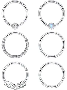 Cartilage Hoop Earrings for Men Women Stainless Steel CBR Hinged Clicker Nose Ring Helix Pierced Ring Septum Couch Daith Lip Tragus Piercing Sleeper Earrings Jewelry Set