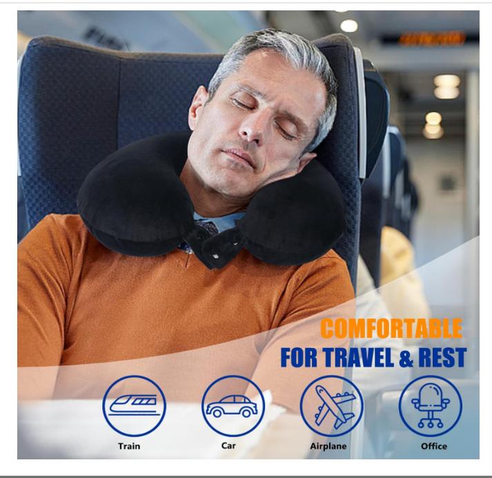 SAIREIDER Travel Pillow 100% Pure Memory Foam Travel Neck Pillow, Airplane Pillow for Traveling、Car、Home、Office，Washable Cover（Black）