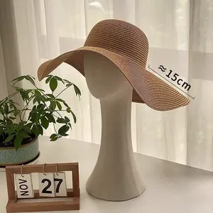 Oversized Beach Sun Hat for Women, Foldable Fashion Floppy Roll Up Visor Hats, Large Wide Brim Straw Hats