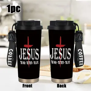 1pc 18oz Jesus Camping Outdoor Stainless Steel Insulated Travel Mug with Lid, Multipurpose Coffee Mug for Hot and Cold Beverages, Ideal for Office Use and Reusable
