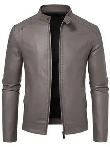 Men’s Premium Faux Leather Jacket, Slim Fit Stand Collar Plain Coat with Smooth Zipper & Precision Stitching, Business Casual Wear