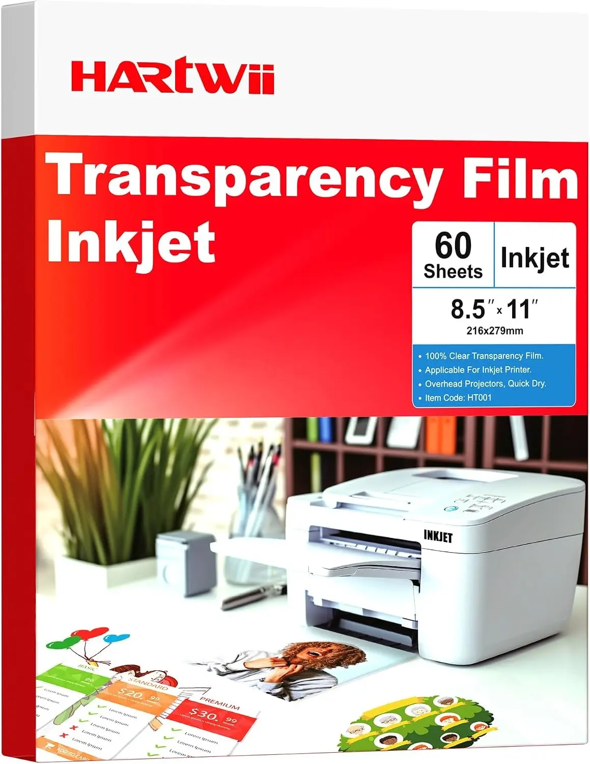 Inkjet Transparency Film 5Mil 60 Sheets 100% Clear Overhead Projector Film for Inkjet Printers 8.5x11 Inches Thicker Acetate Sheets Clear Transparent Paper for Overhead & Screen Printing