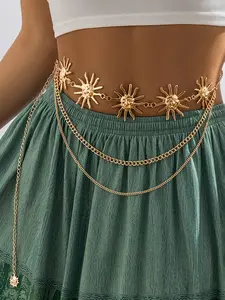Women's Sunflower Pendant Layered Waist Chain, Fashionable Body Jewelry for Party, Daily Clothing Decor, Trendy All-match & Exquisite Jewelry for Birthday Gift