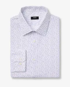 Express Men's Slim Fit Long-Sleeve Geo Print Cotton Stretch 1MX Dress Shirt with Hem-Designed Menswear Top