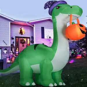10FT Halloween Inflatable Huge Dinosaur Decorations Outdoor – 2026 Halloween Blow Up Yard Decorations Built-in LED Lights, Party Decorations with Witch Hat and Pumpkin, for Garden/Lawn