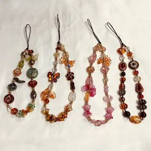 Fashion Women Beaded Phone Charm Strap Ins Wrist Hanging Ornament Phone Case Keychain CCD Camera Anti-Lost Lanyard