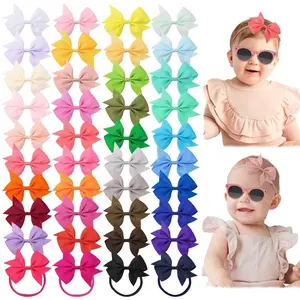 L-AD101  40pcs Baby Girls Grosgrain Ribbon Hair Bows Headbands 4" Hair Band Hair Accessories for Infants Newborn Toddler