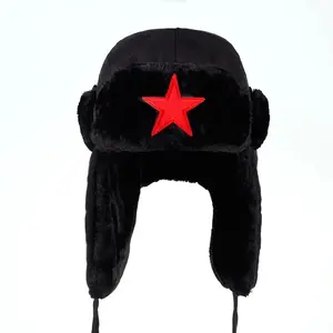 Men Pentagram Lei Feng Winter Hat Aviator Outdoor Ear Flaps Bomber Cap Proof Trapper Russian Hat
