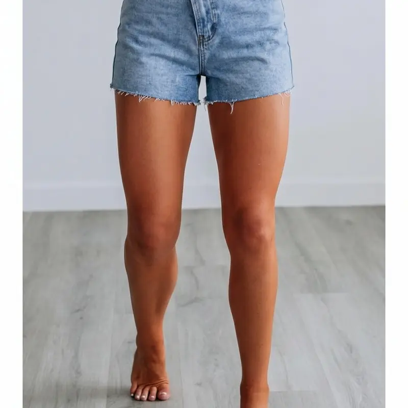American Vintage High-Waisted Frayed-Edge Denim Shorts, Casual Jean Shorts, Casual Basic Slim-Fit Summer Womenswear, Casual Fitted Shorts