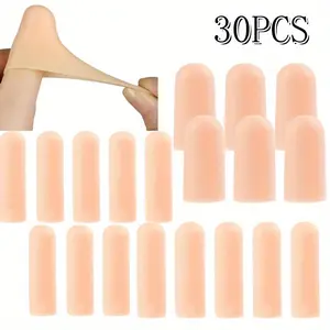 30Pcs Gel Finger Cots Thumb Protector, Soft Finger Covers for Embroidery, Cutting, Hands Cracking, Corns, Blisters, and Calluses Protect, Nude