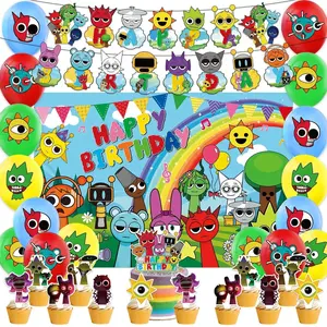 Incredibox Party Supplies sprunki Happy Birthday Decorations Banner Balloon Cake Topper Backdrop Kids Game Party Baby Shower